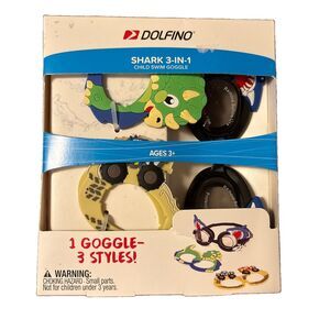 NIB Dolfino Shark 3-in-1 Kids Swim Goggles Ages 3+ Latex-Free